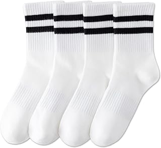 YUWELL Womens Striped Crew Socks, Cotton Socks for Women 4Pairs,Size 5-10