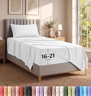 Utopia Bedding Embroidered Bedding Set, Bed Sheets, Polyester Microfibre, Fitted Sheet with Storage Pockets, Flat Sheet and Embroidered Pillowcases