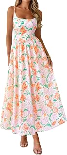PRETTYGARDEN レディース 夏 ボヘミアン マキシドレス Aライン アイレット フローラルサンドレス