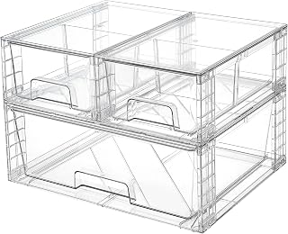 Vtopmart Clear Stackable Storage Drawers, 3 Pack Wide Organizer Set | Wide and Small Pull-Out PET Drawers with Stackable Design for Bathroom Organization, Cabinets, Closets, Pantry and Medicine