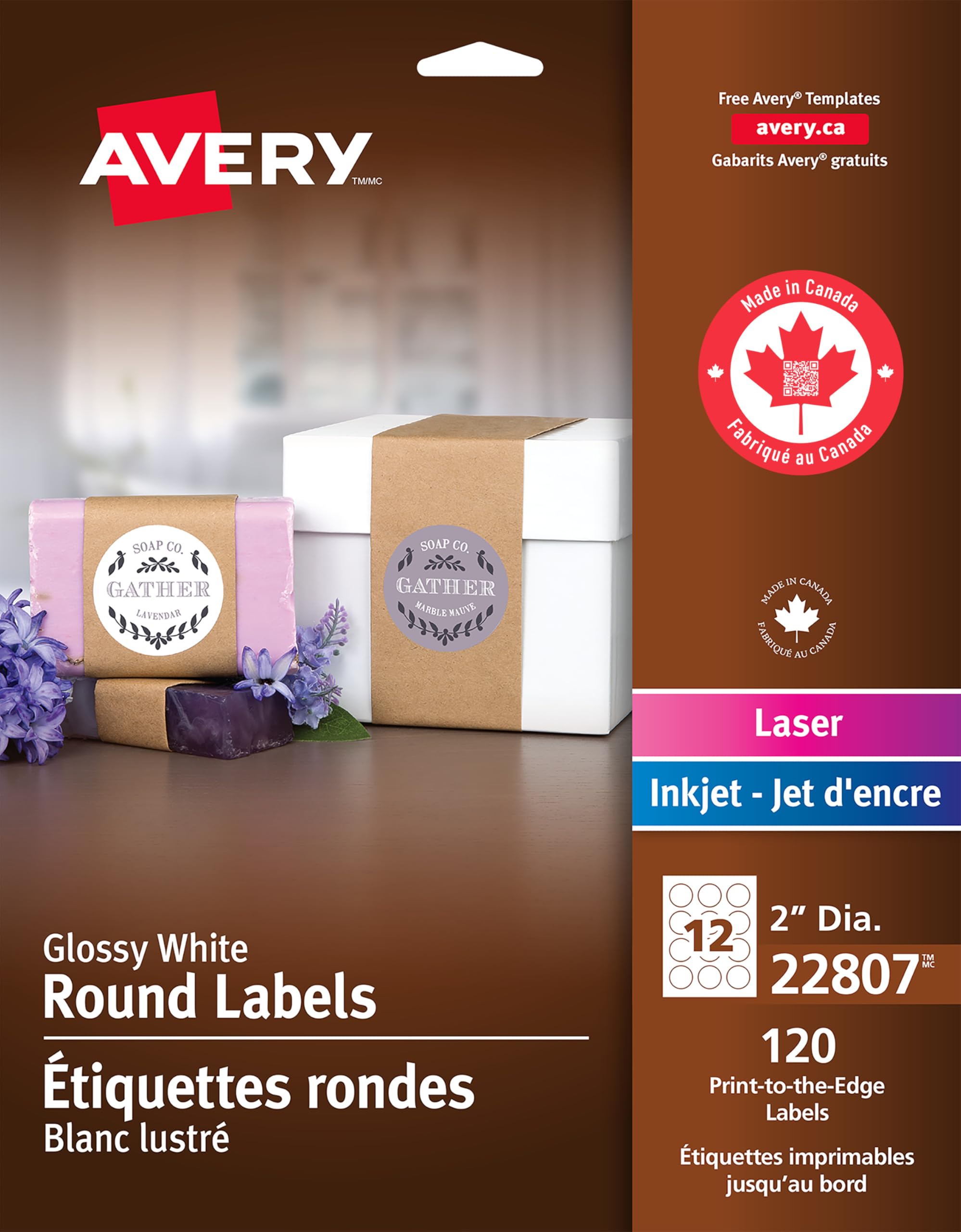 Avery 2" Inch Round Labels, Glossy White, Permanent, 120 Labels, Inkjet/Laser (2