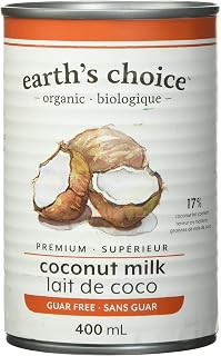 Earth's Choice - Organic Coconut Milk (17% Fat), Guar Gum Free, Gluten Free, Dairy Free, Lactose Free, Kosher, 400ml Single Can