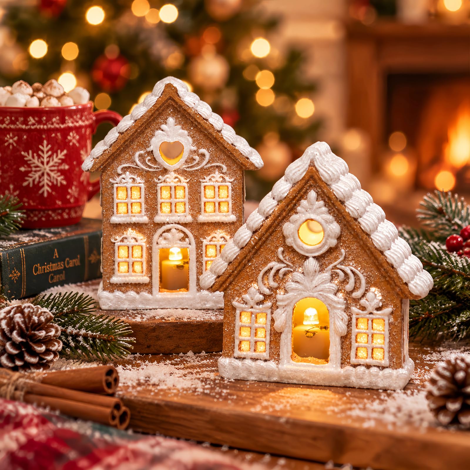 Braxio Indoor Christmas Decorations Gingerbread House Kit 2PCS with LED Light - 