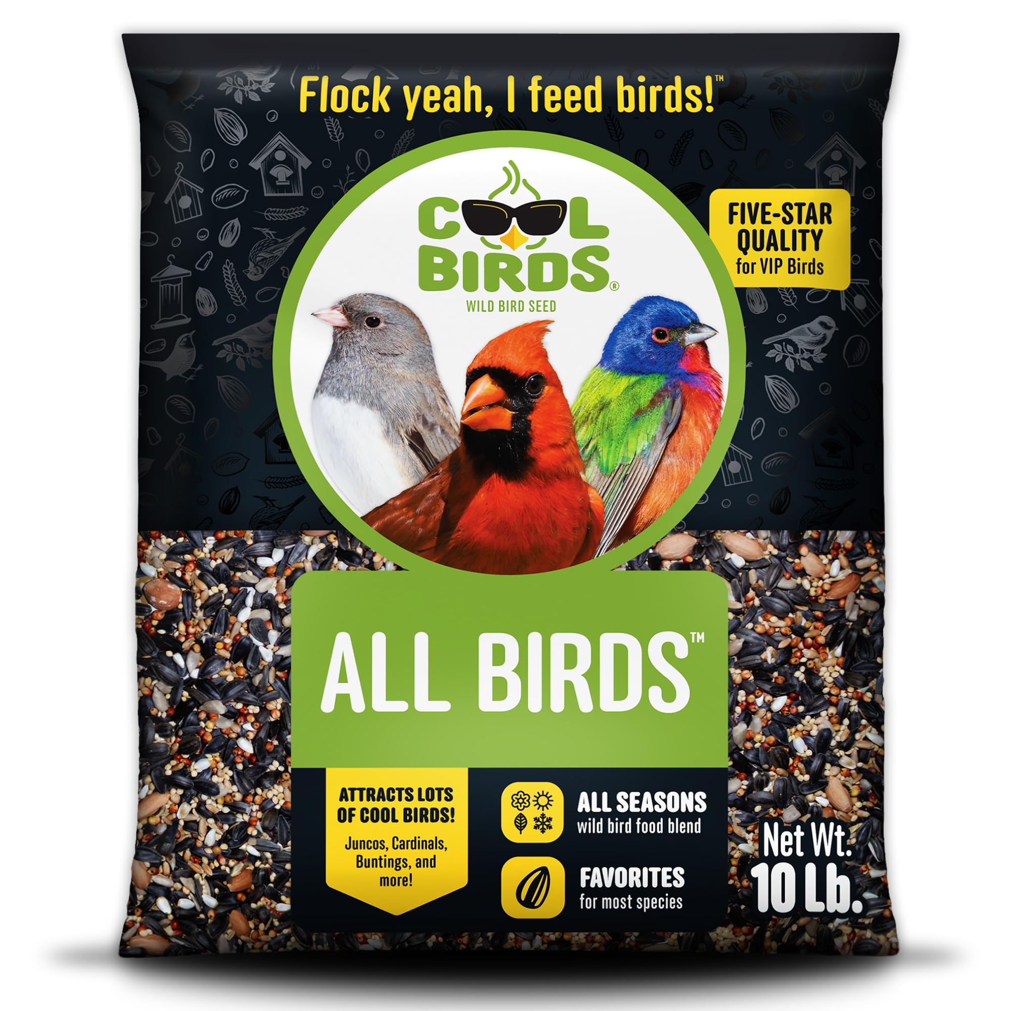 Cool Birds All Birds Wild Bird Seed, 10 lb | Classic Blend with Black Oil Sunflo