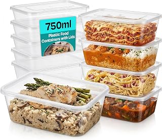 We Can Source It Ltd 5 x 750ml Plastic Microwave & Freezer Safe Food Containers with Lids - BPA-Free, Reusable, Takeaway Meal Prep Containers - Catering Grade Food Storage Boxes for Home & Business