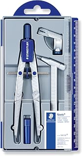 STAEDTLER Noris 550 Metal Compass Set - Leads & Extensions, Diameter 395 mm | Precision compass, quick adjustment, robust – pencil case with leads – item no. 550 02