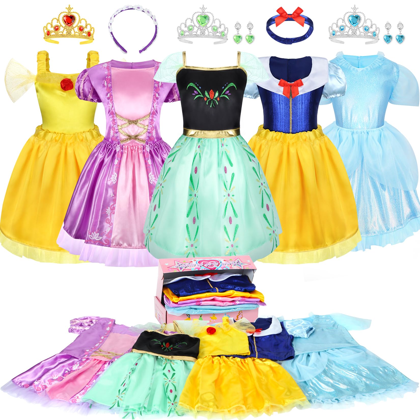LIMIROLER Princess Dress Up Clothes for Little Girl Role Play Costume Gift Set P