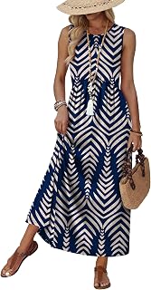 WIHOLL Summer Dress Babydoll Maxi Dress Empire Waist Beach Holiday Summer Dress 2026 With Pockets