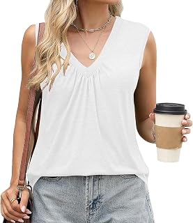 Women Tank Tops V Neck Sleeveless Tops Soft Basic Casual Loose Fit Tops