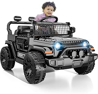 TRINEAR 12V Ride on Toys for Kids with Parent Remote Control, Black | Electric Car with Spring Suspension, LED Lights & Music Player - Safe Battery Toy for Kids, Christmas & Birthday Gift