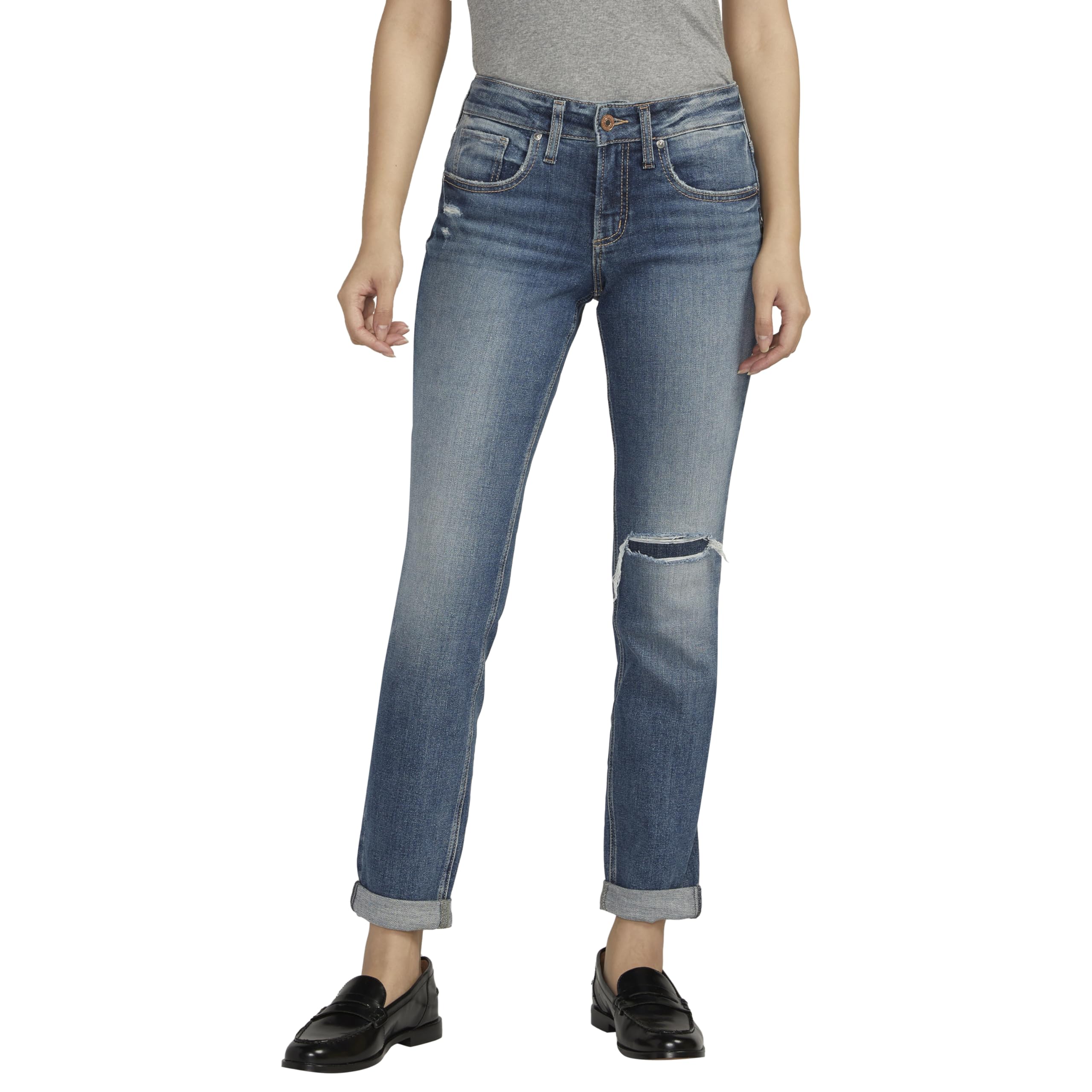 Silver Jeans Co. Boyfriend Mid-Rise Slim Leg Jeans L27101EAE217