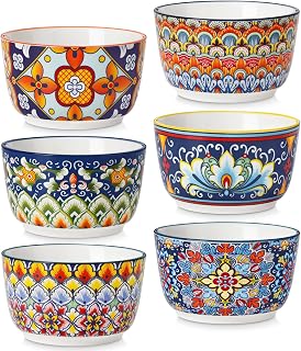 vancasso 8 Oz Ramekins Oven Safe Set of 6, Ceramic Baking Souffle Dishes | Bohemian Ramekins for Creme Brulee, Souffle, Custard, Pudding, Small Bowls for Snacks, Ice Cream, Microwave & Dishwasher Safe