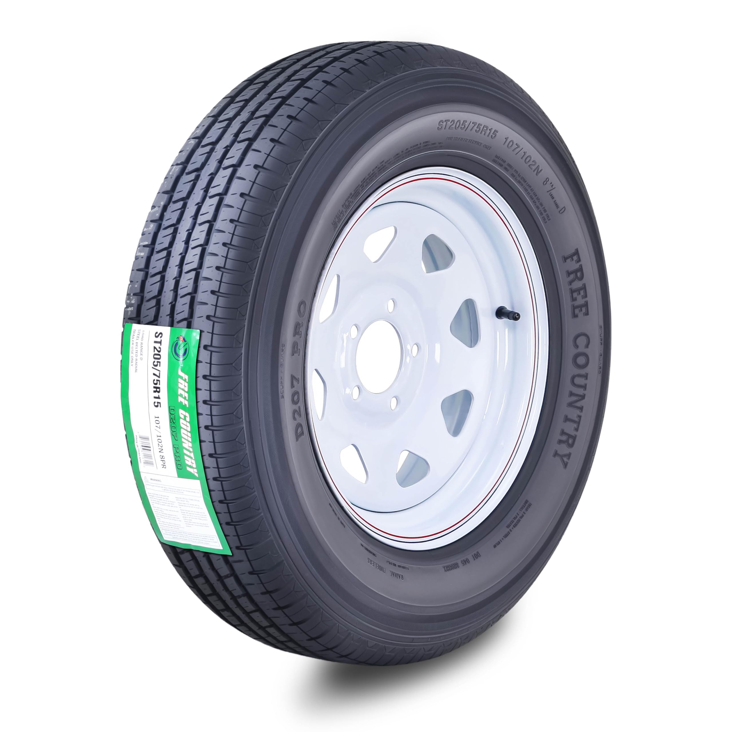 Free Country Trailer Tire Wheel ST205/75R15 8-Ply D 107M 5X4.5 White Spoke | Ass