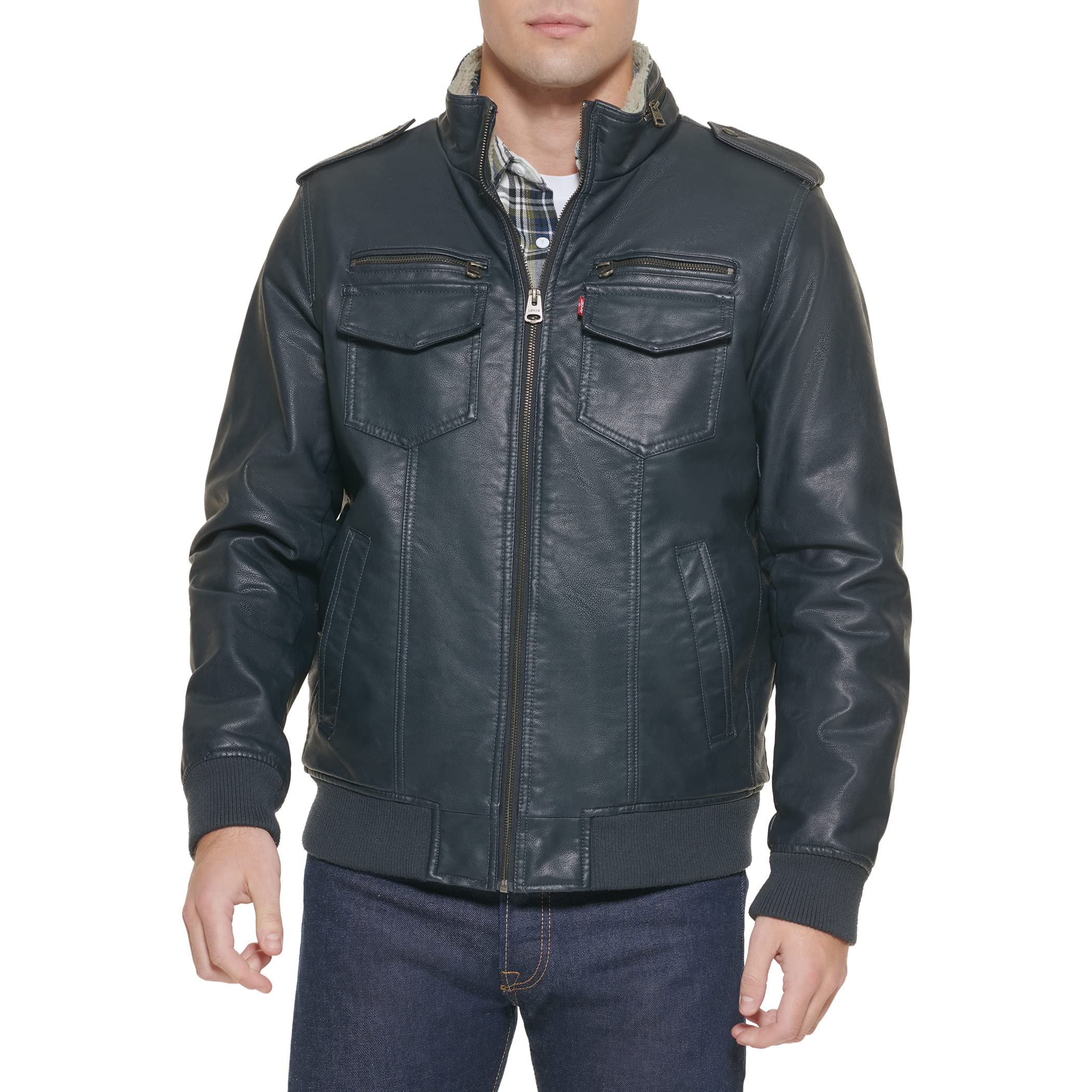 Levi's Faux Leather Sherpa Lined Aviator Bomber Jacket Faux Leather Men's Jacket