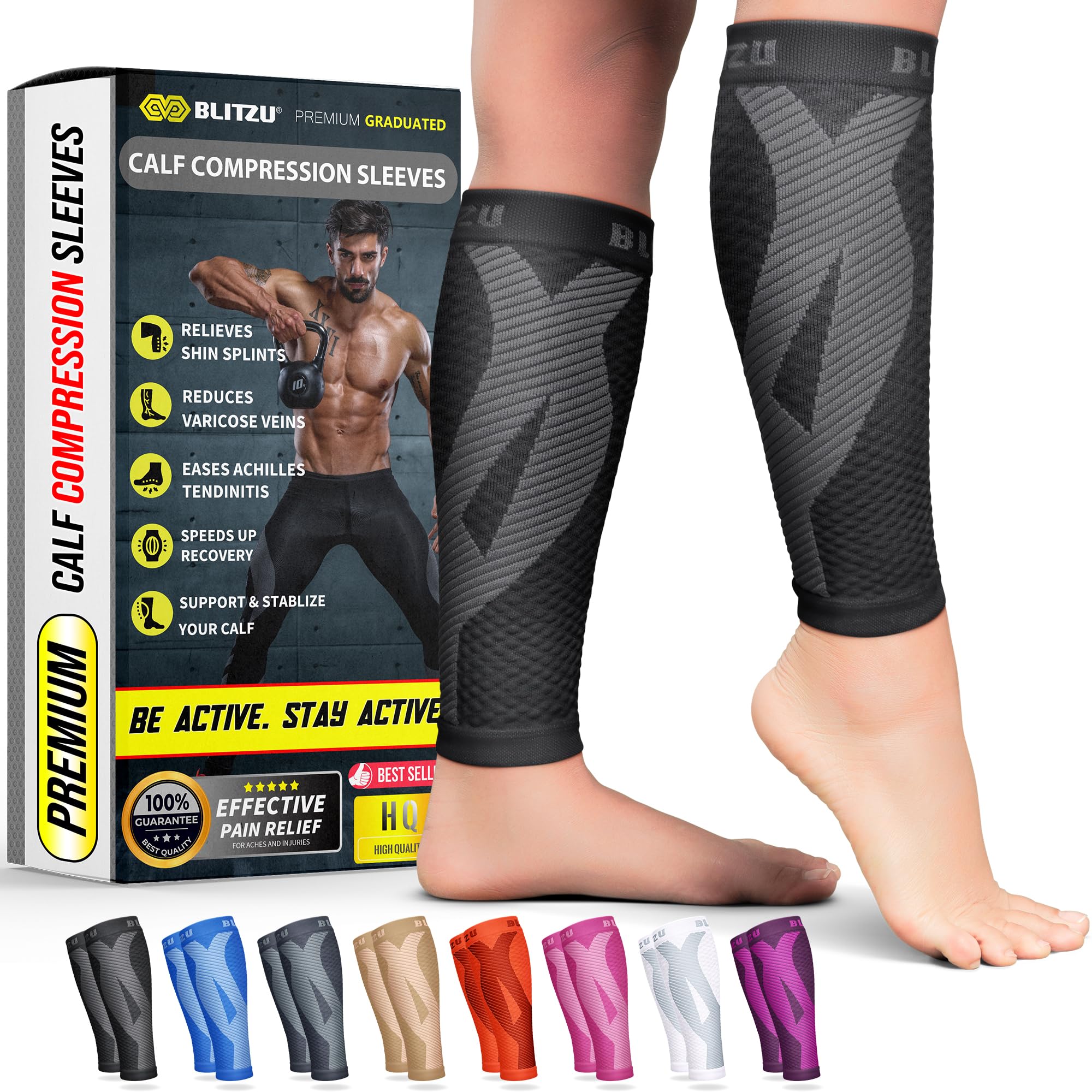 BLITZU Calf Compression Sleeves, Footless Compression Socks for Men & Women | Le