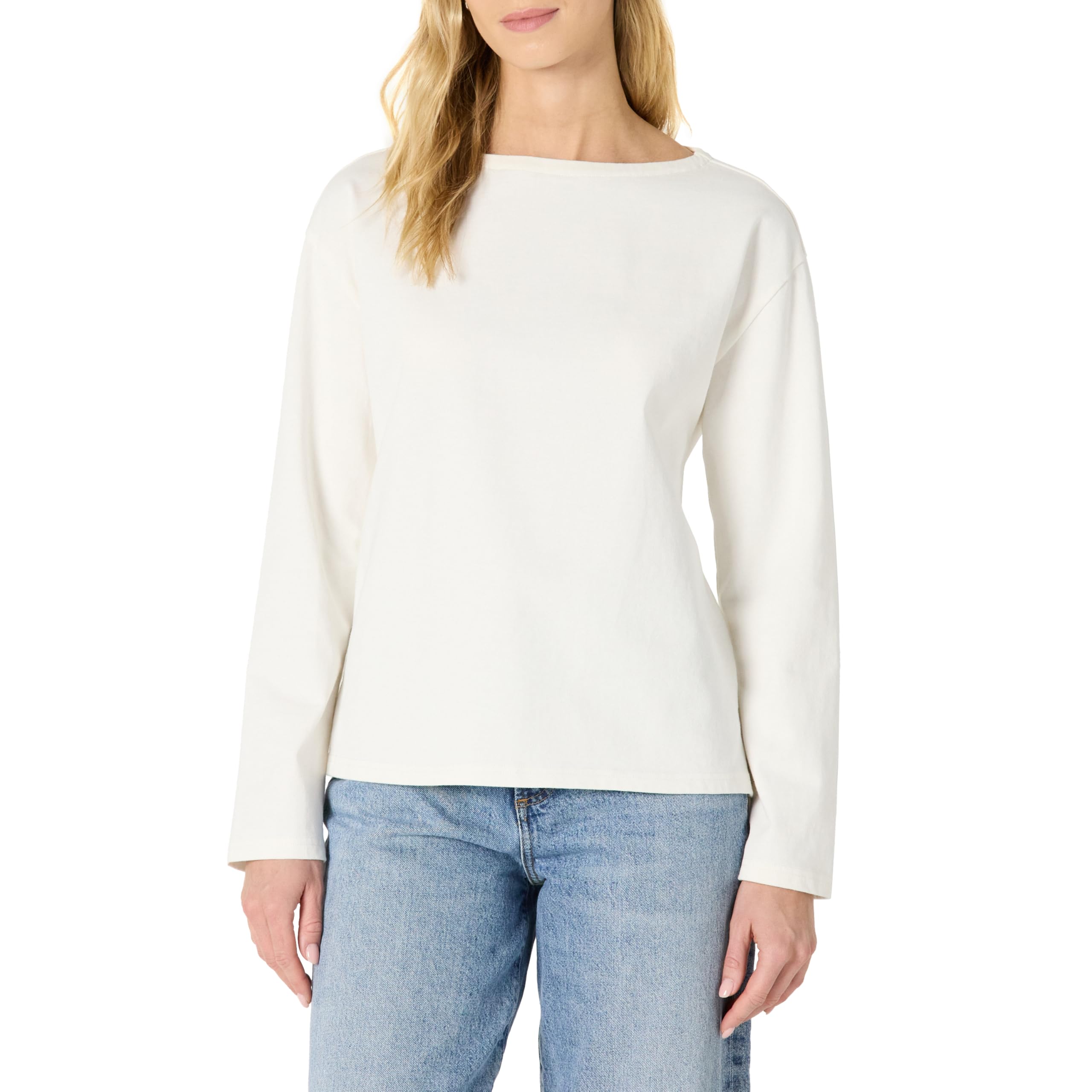 Amazon Essentials Womens 100% Cotton Heavyweight Long-Sleeve Boatneck Top