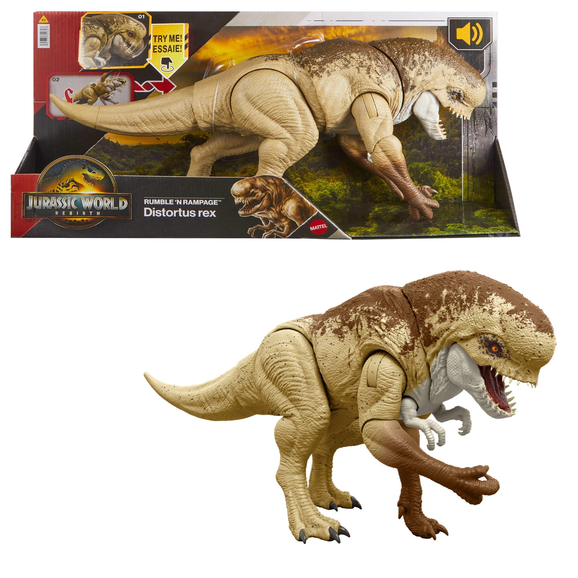 Mattel Jurassic World Rebirth Distortus Rex Rumble N Rampage Figure | 22 Inch Lo