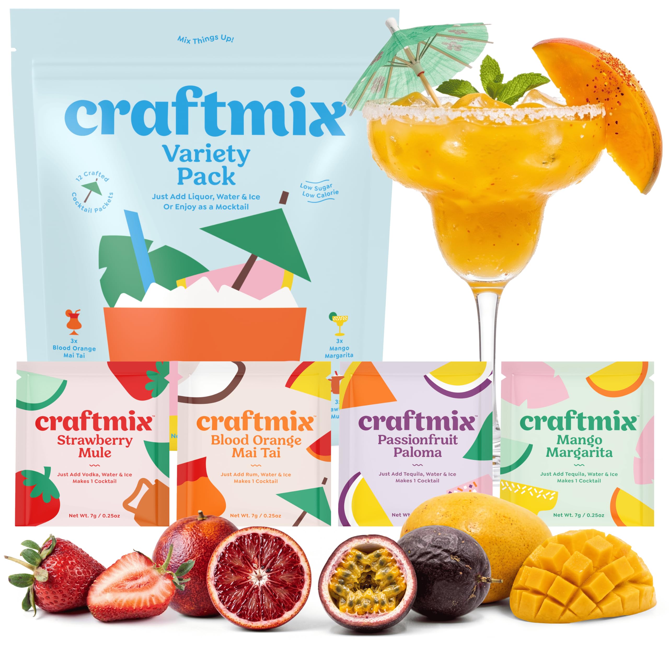 Craftmix Variety Pack Cocktail Mixers & Mocktail Drink Mix, 12 Pack | Skinny Mix
