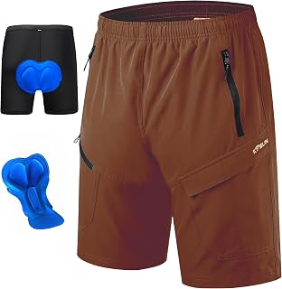 KPSUN Men's Mountain Bike Shorts 3D Padded Baggy Bicycle Riding Cycling Shorts Quick Dry Lightweight Biking Shorts