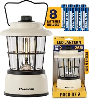 LUXPRO Retro Outdoor Lantern, Battery Lamp Camping Lantern, Beige, 2 Pack | Battery Powered Lights for Home, Tent, Portable, Emergency Light, Camping Necessities, Led Lantern Camping Lamp