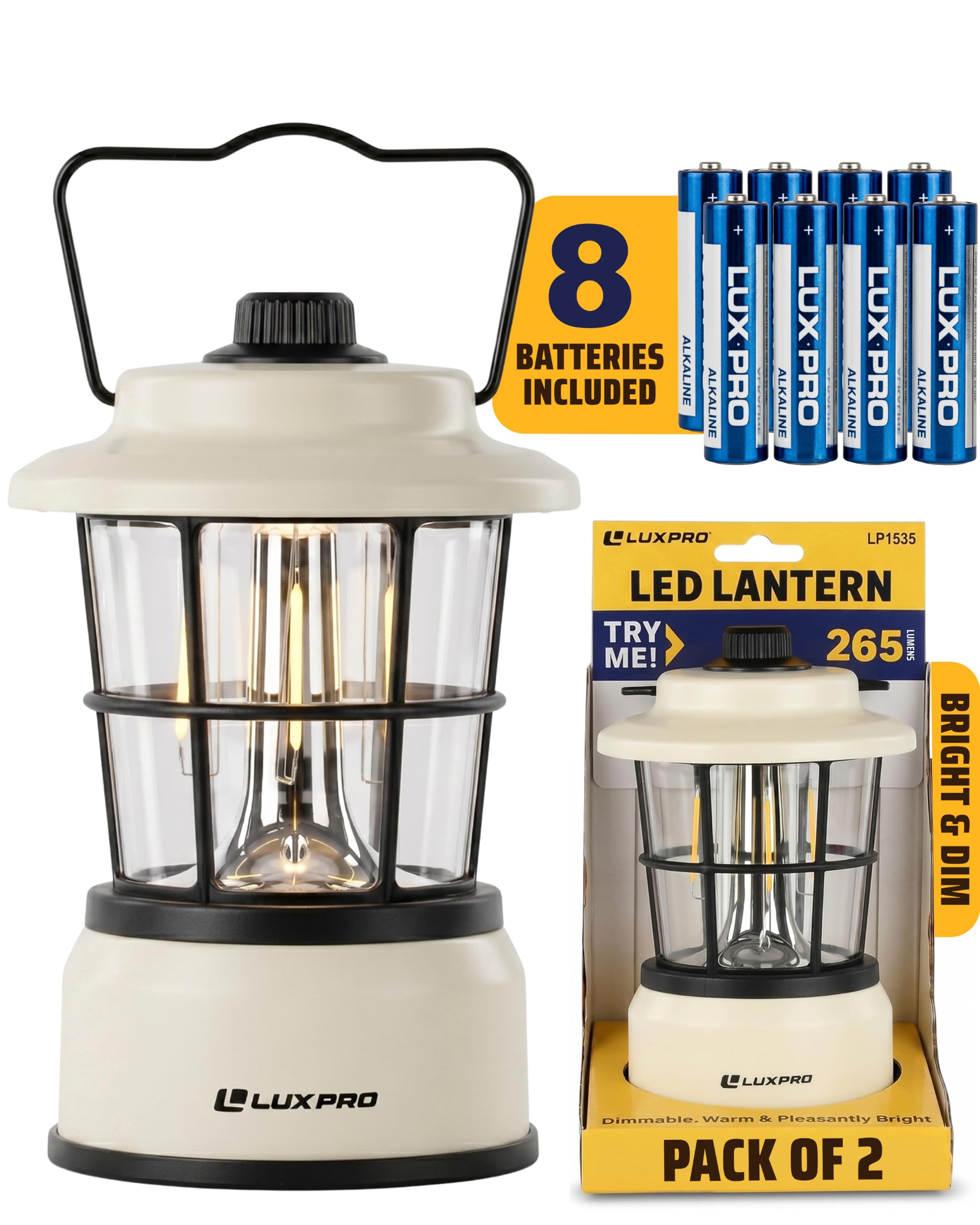 LUXPRO Retro Outdoor Lantern, Battery Lamp Camping Lantern, Beige, 2 Pack | Batt