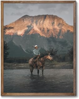 XOCUUI - Cowboy Canvas Painting Vintage Oil Prints Mid-Century American West for Home Office Living Room Bathroom Bedroom Decor No Frame Size 8x10