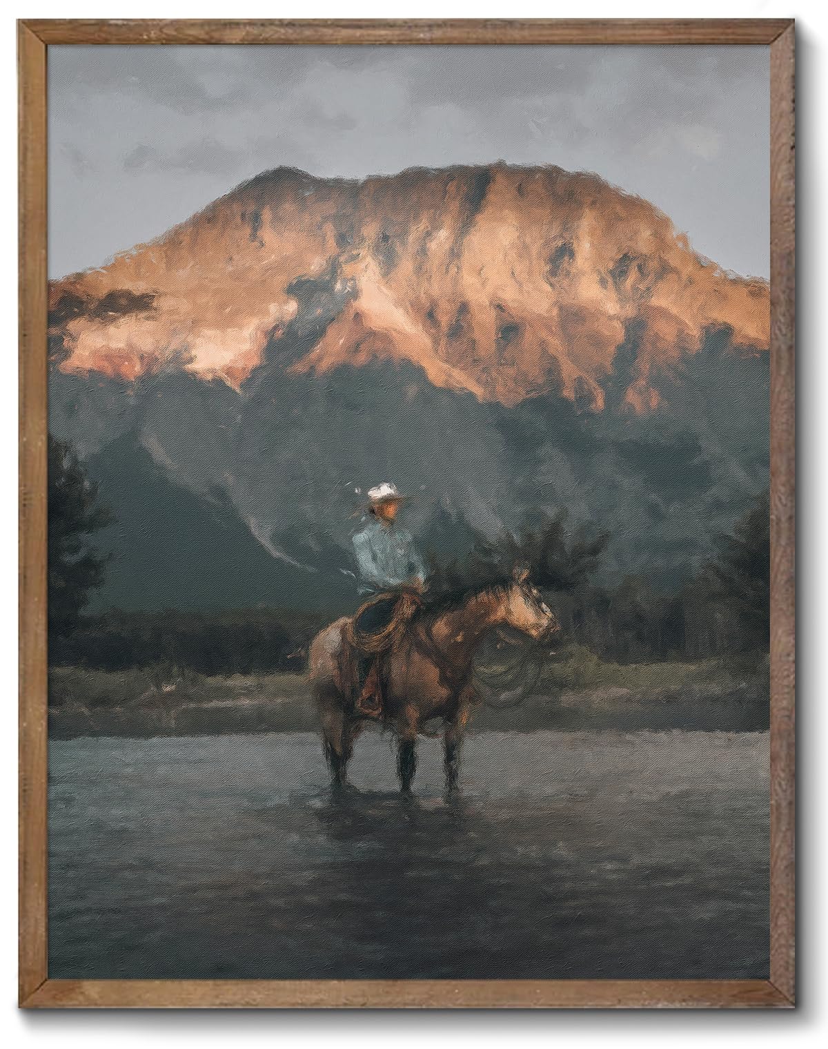 XOCUUI - Cowboy Canvas Painting Vintage Oil Prints Mid-Century American West for