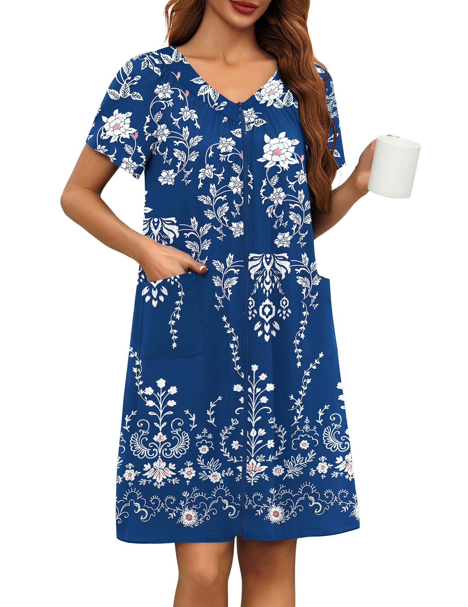 Ekouaer Vestaglia da donna con cerniera frontale Mumu Duster con tasche