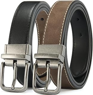 CHAOREN 1" Boys Reversible Dress Belt 1 Piece - Leather Belt for Kids | 1 Belt, 2 Colors, Classic Style, Trim-to-fit, Comfortable Fit, School uniforms and everyday wear