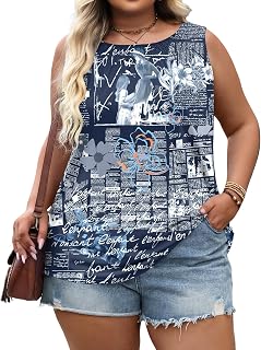 Micoson Plus Size Tank Tops Pleated Round Neck Shrits for Women Sleeveless Dressy Casual Tunic (1X-5X)