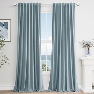 Blackout Curtains Linen 144 Inch Length 2 Panels Set for Living Room Bedroom Thermal Insulated 100% Blackout Linen Curtains Room Darkening Window Curtains 144 Inch Long, Dusty Blue