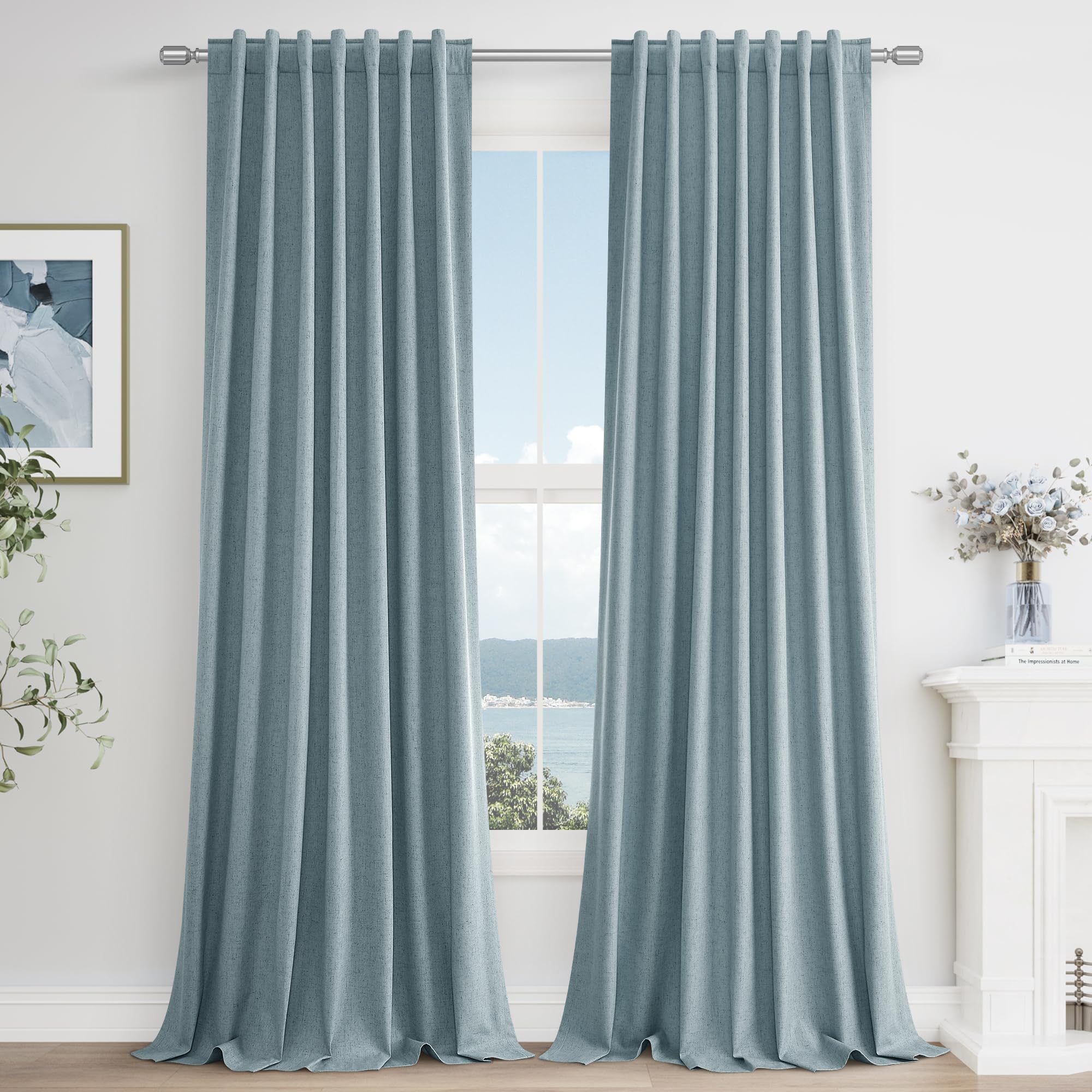 Blackout Curtains Linen 144 Inch Length 2 Panels Set for Living Room Bedroom The