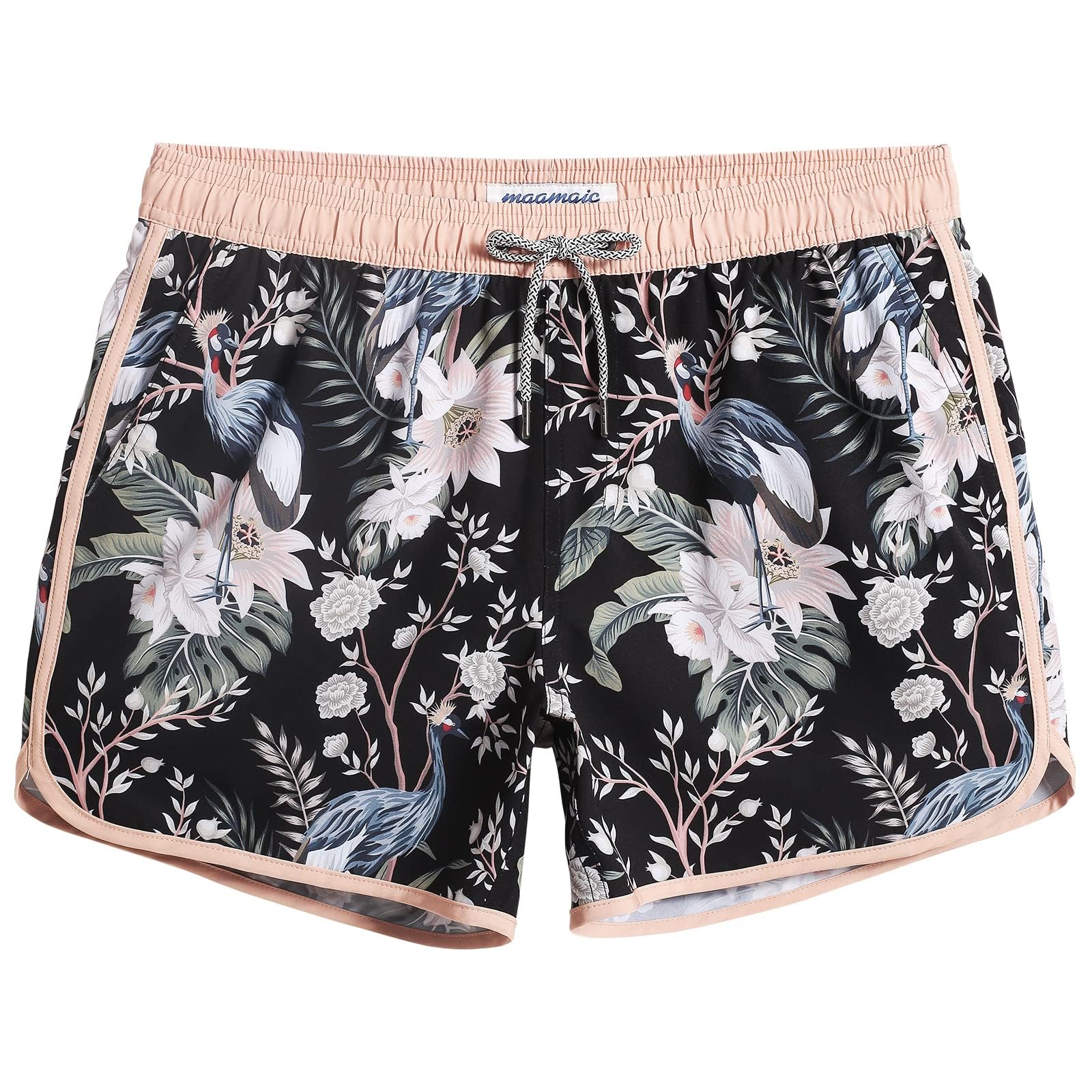 maamgic Mens Retro 4 Way Stretch Swim Trunks with Mesh Vintage 80s 90s Quick Dry