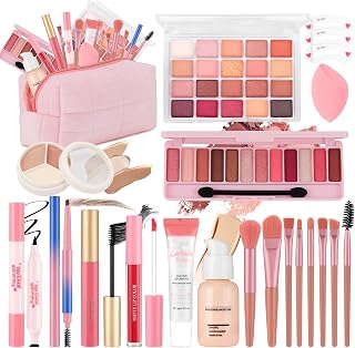 All In One Makeup Kit for Teen Girls Beginners with Foundation,Eyeshadow, Lipstick, Eyeliner, Mascara, Brushes, Bag, Travel Friendly MakeUp Gift Set, Birthday Gifts for Teen Girls, Graduation Gifts