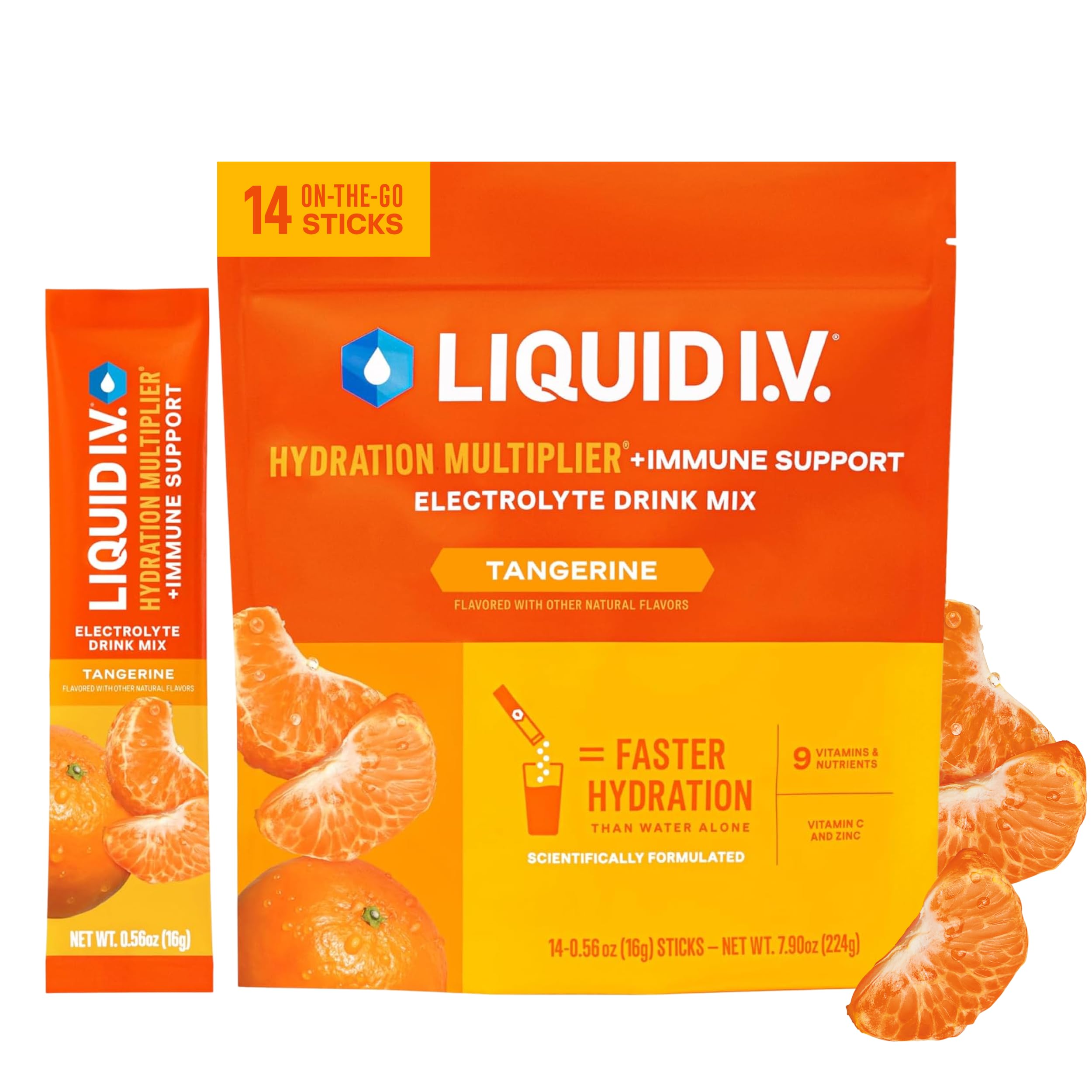 Liquid I.V. Hydration + Immune Electrolytes, Tangerine, 14 Count | Scientificall