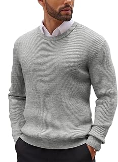 COOFANDY - Men's pullover sweater, crew neck, basic knit, long sleeve, stylish and comfortable style, fine mesh ribbed regular fit