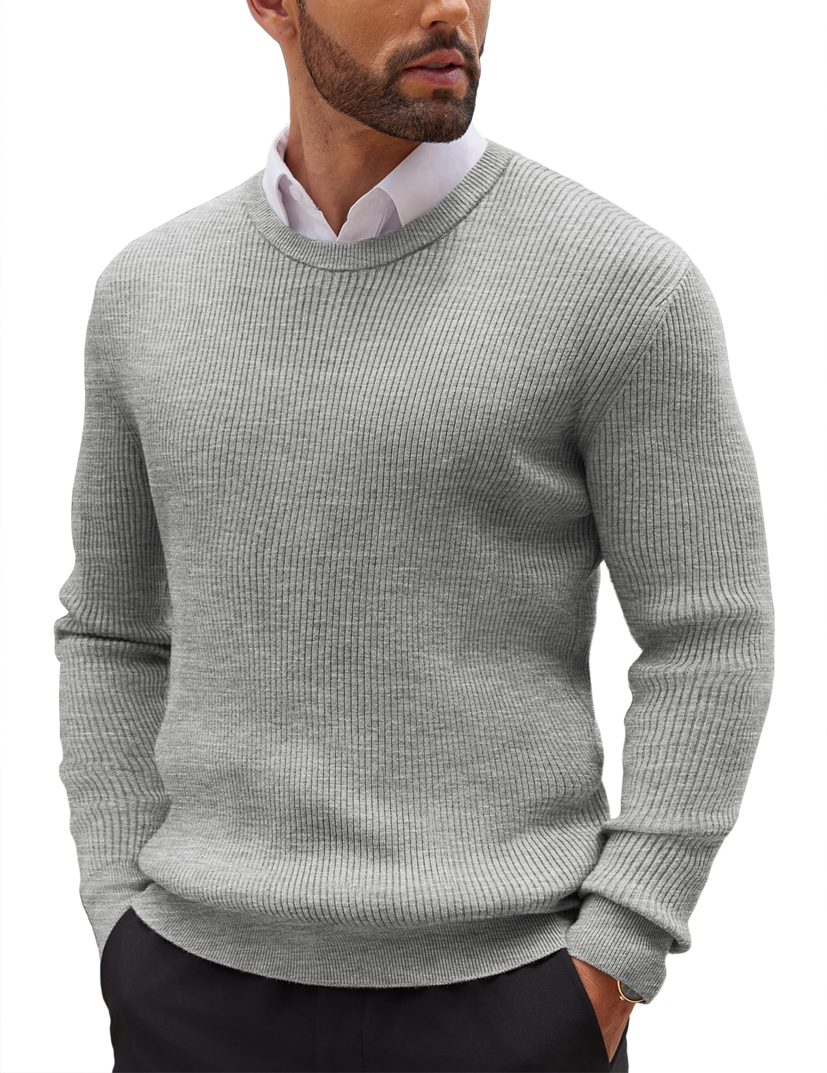 COOFANDY - Men's pullover sweater, crew neck, basic knit, long sleeve, stylish a