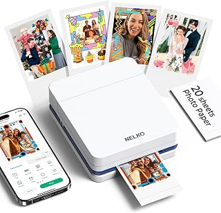 Nelko PP01 Photo Printer, 2x3 Portable Photo Printer, Mini Printer, White | Instant Color Sticker Printer for Smartphones, Sticky-Back Photos, Bluetooth Compatible with iOS & Android, AI App Editing