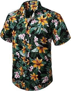 HISDERN Aloha Shirts Hawaiian Funky Short Sleeve Front Pocket Summer Holiday Printed Beach Casual Hawaii Shirt S-2XL