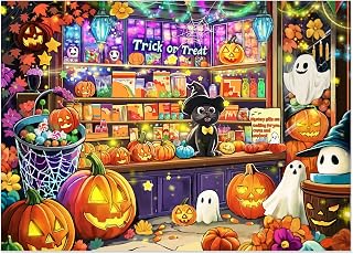 Halloween Puzzle 500 Pieces for Adults, Trick or Treat Candy Shop Theme | Great for Family Game Night & Home Wall Art Decor, Number Clues, 1:1 Poster, Finished Size 21x15 in