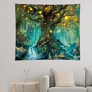 Jungle Tapestry with Tree Wall Hanging for Bedroom, Living Room, Large Natural Forest Decoration