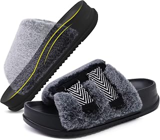 KuaiLu Women's Slippers Comfortable Orthopaedic Slippers Winter Warm Plush Shoes Home Fashion Sandals Slippers with Arch Support and Non-Slip Rubber Soles 36-42, Vogue Black Tip Dyeing, 43 EU