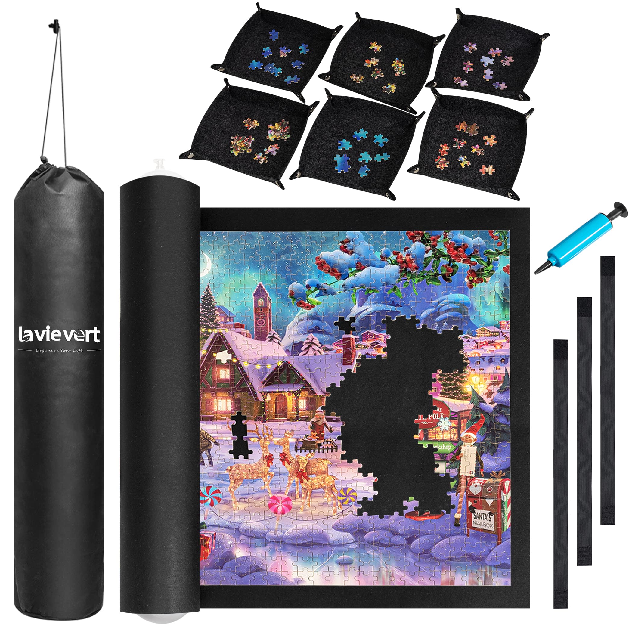 Lavievert Jigsaw Puzzle Mat Roll Up with 6 Sorting Trays, Portable Puzzle Storag