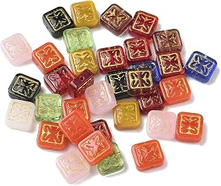 50pcs Rectangle Glass Crystal Beads 11x12x5mm Bohemian Spacer Loose Beads for DIY Necklace Bracelet Earring Jewelry Making Phone Charm Aesthetic Hole 1.3mm