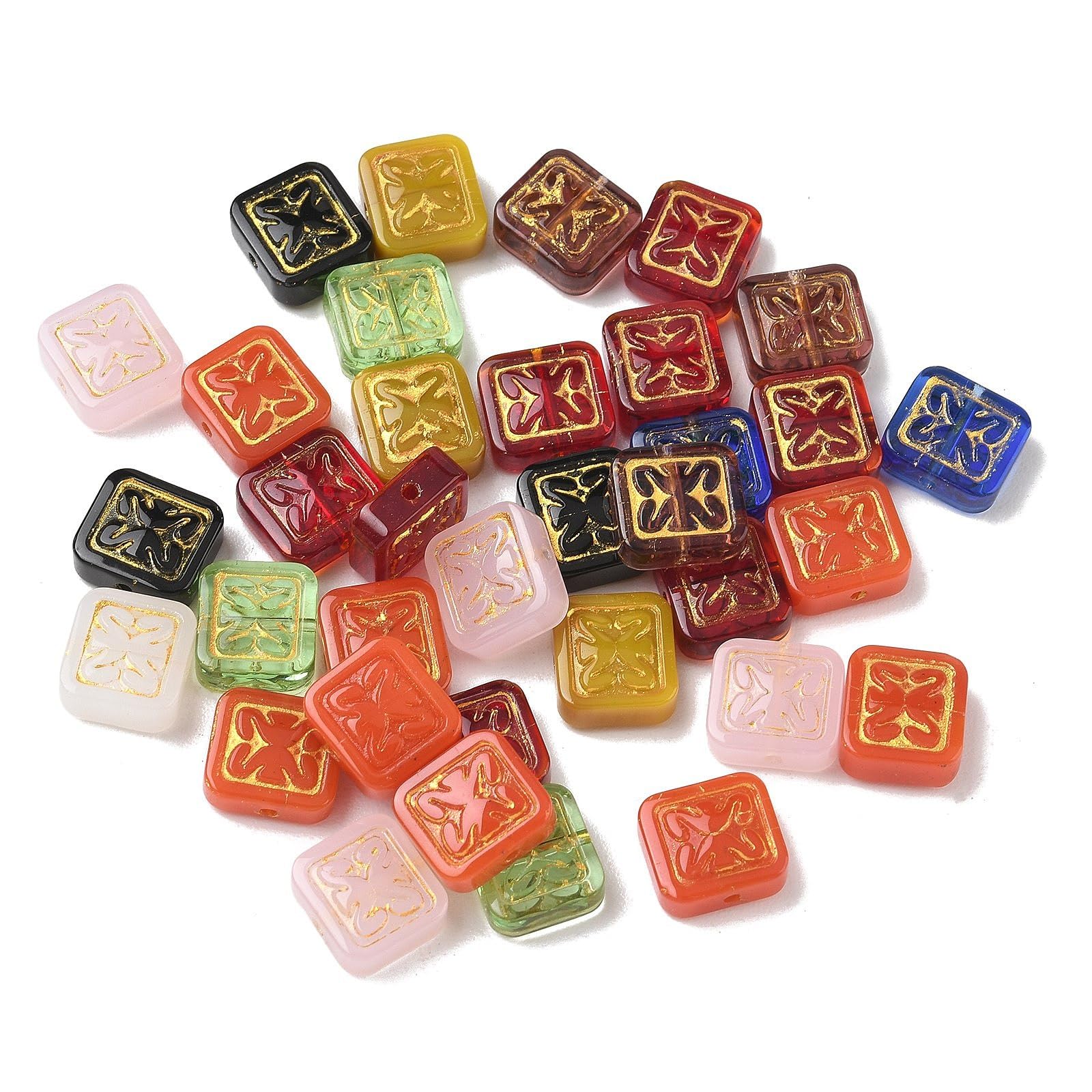 50pcs Rectangle Glass Crystal Beads 11x12x5mm Bohemian Spacer Loose Beads for DI