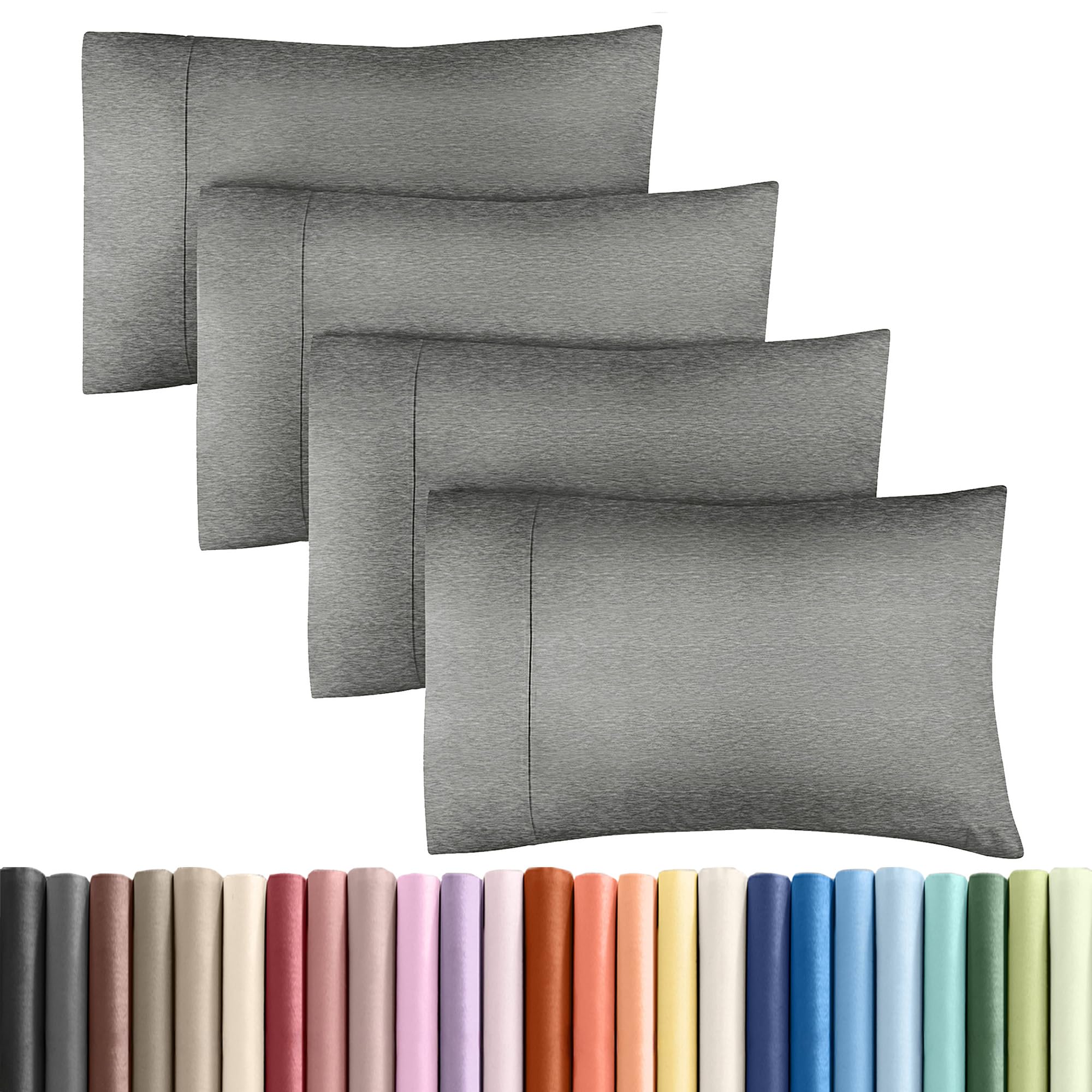 King Pillow Cases Set of 4 - Ultra Soft Pillowcase Covers - Heathered Grey