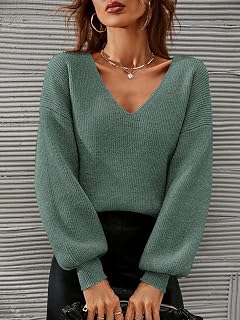 Women V Neck Sweater for Autumn and Winter, Casual Drop Shoulder Knit Sweater, Soft and Comfortable Knit for Daily Wear