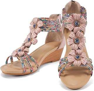 FUDYNMALC Sandalias de cuña para mujer, con cremallera al tobillo, puntera abierta, sandalias de cuña baja, zapatos de vestir de verano, zapatos bohemios de moda para playa, Rosado, 35.5 EU