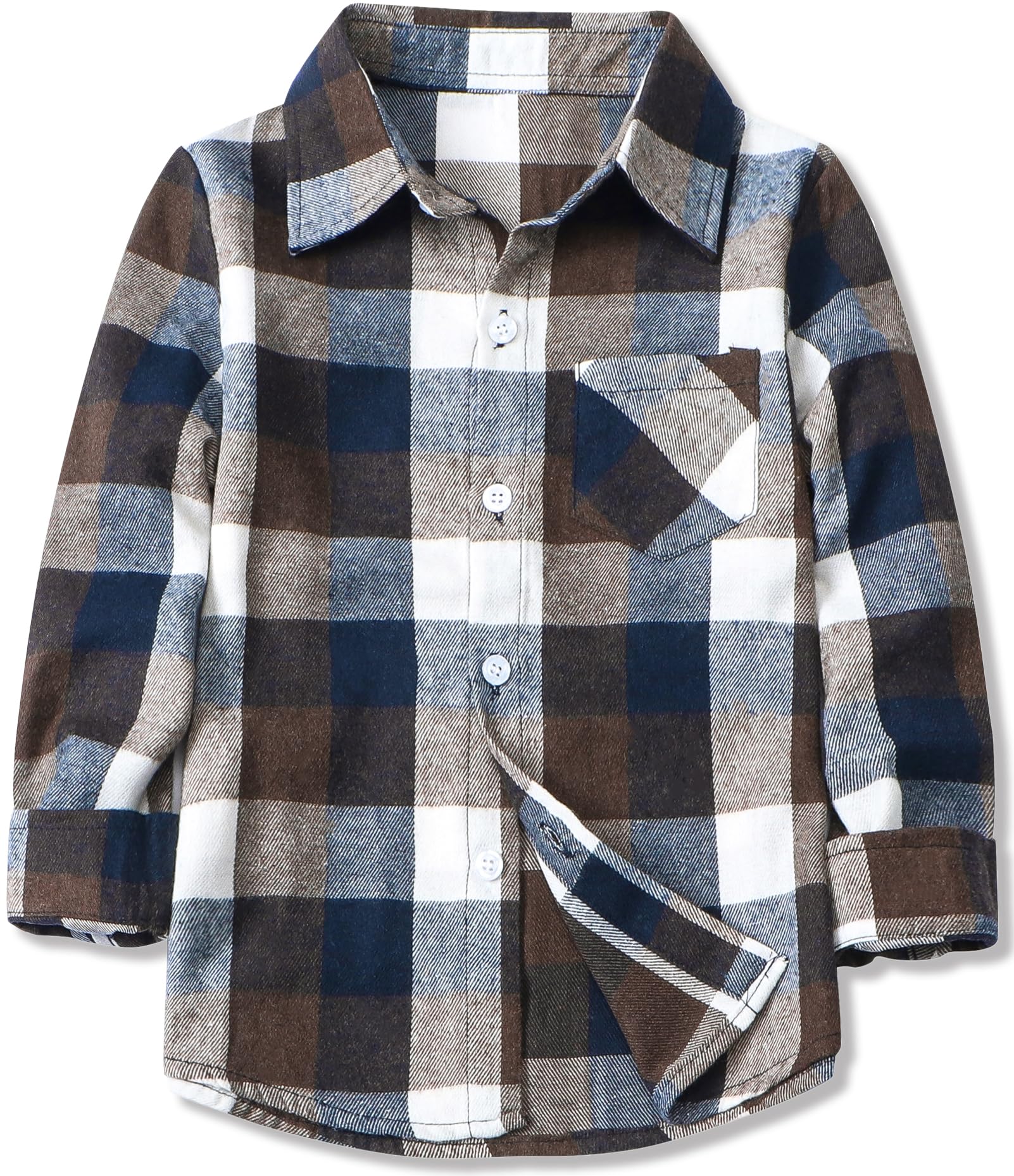 Betusline Long Sleeve Button Down Plaid Flannel Shirt