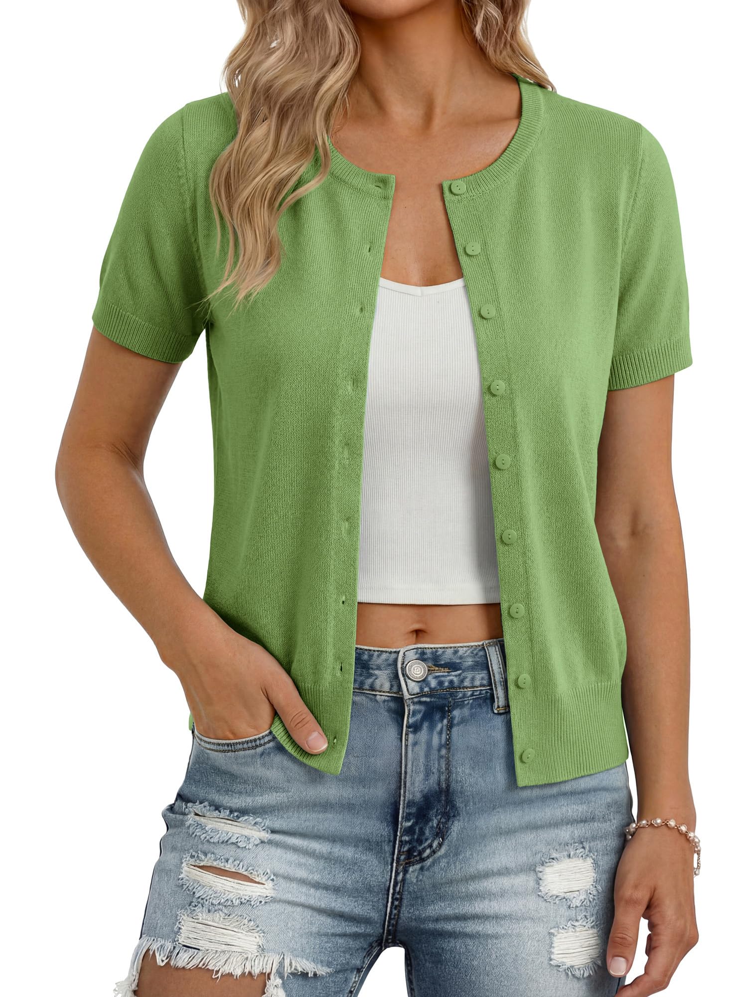 GRACE KARIN Womens Short Sleeve Cardigan Sweaters Lightweight Fall Outfits
